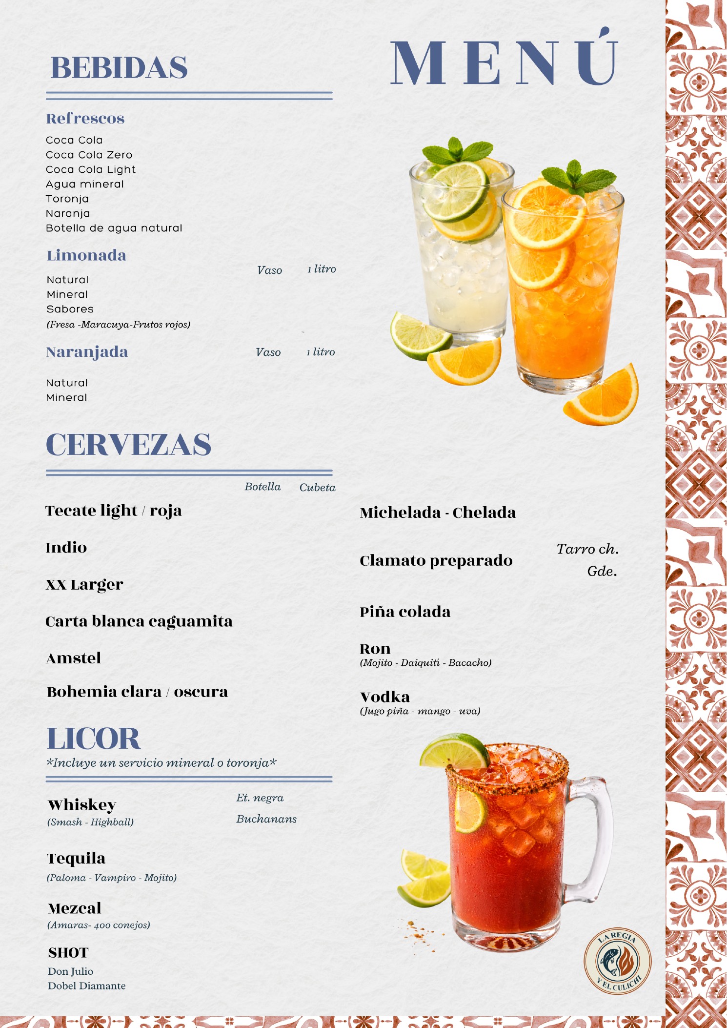 Menú de bebidas página 1